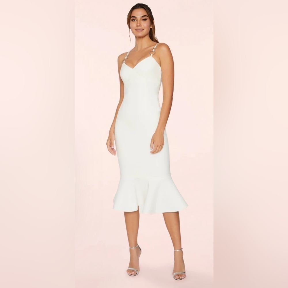 NWT Likely White Hirsch MIDI Mermaid Dress V-Neck Adjustable O-Ring Straps 2